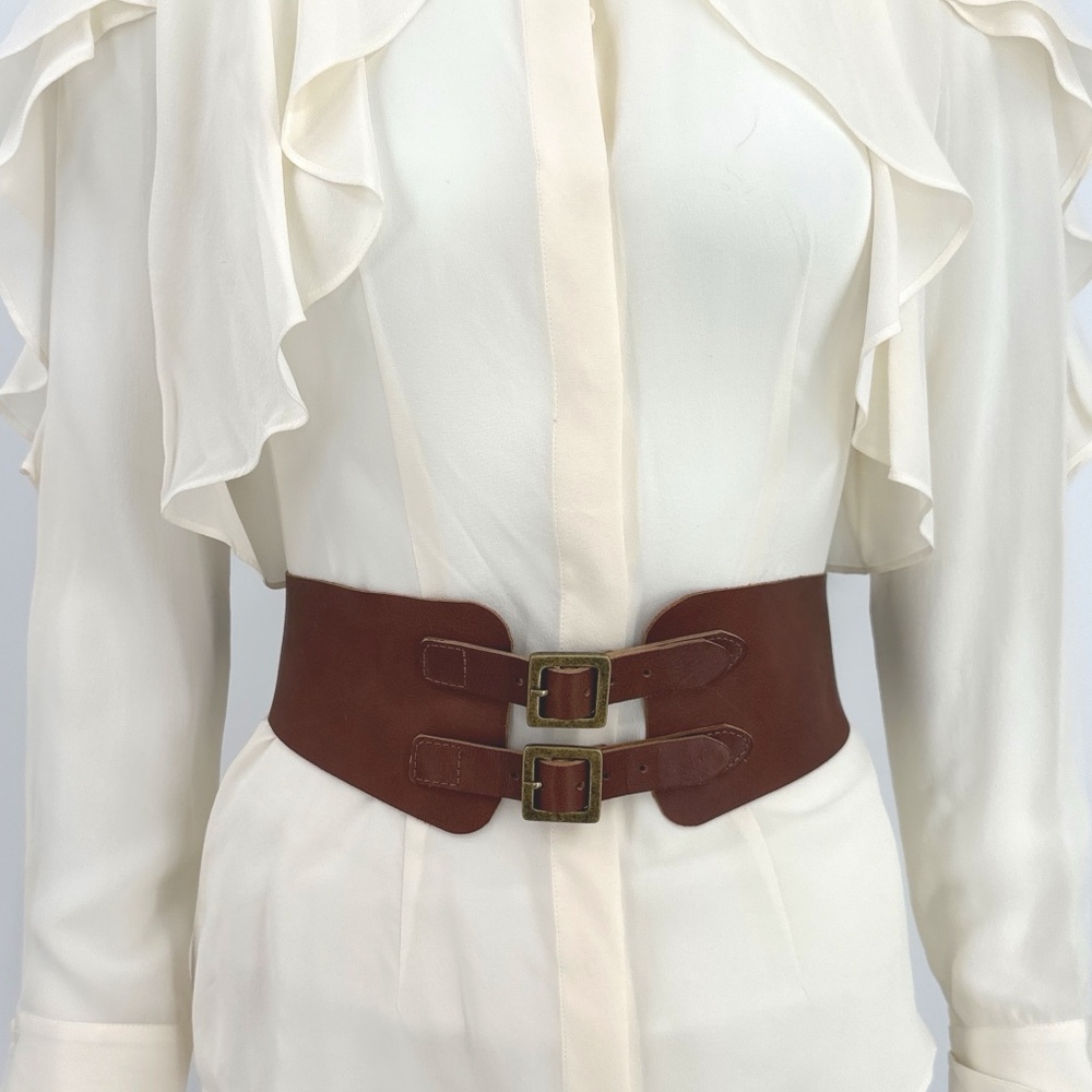 Christopher Kon Brown Leather Corset Waist Belt